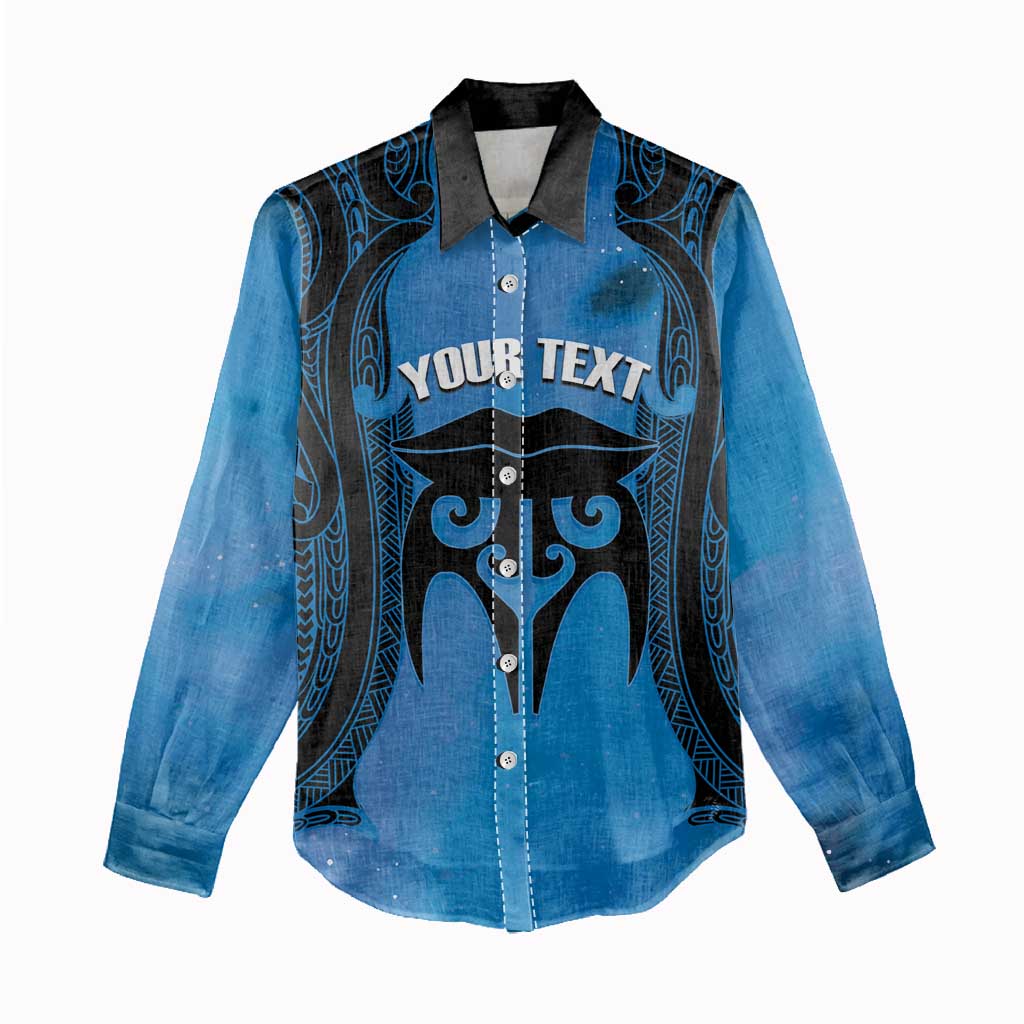 Personalised Moko Kauae New Zealand Women Casual Shirt Maori Chin Tattoo Blue LT14 - Polynesian Pride