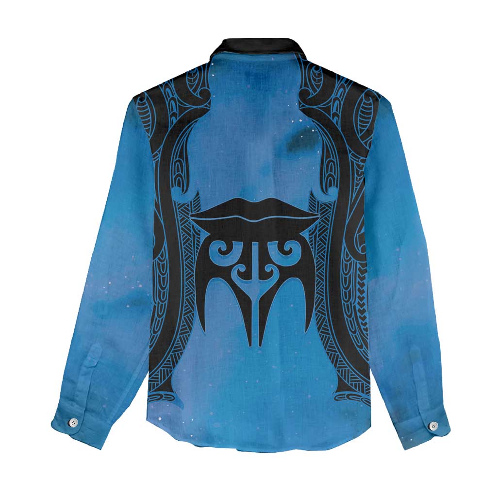 Personalised Moko Kauae New Zealand Women Casual Shirt Maori Chin Tattoo Blue LT14 - Polynesian Pride