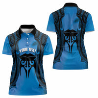 Personalised Moko Kauae New Zealand Women Polo Shirt Maori Chin Tattoo Blue - Polynesian Pride