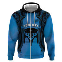 Personalised Moko Kauae New Zealand Zip Hoodie Maori Chin Tattoo Blue - Polynesian Pride