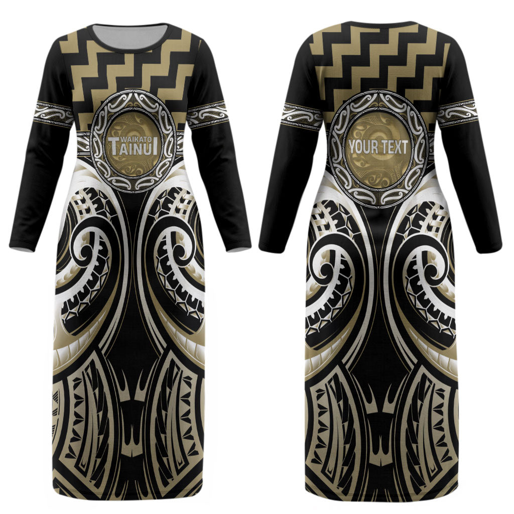 Aotearoa Waikato Tainui Personalised Couples Matching Long Sleeve Bodycon Dress and Hawaiian Shirt Maori Iwi Poutama Puhoro Tattoo LT14 - Polynesian Pride