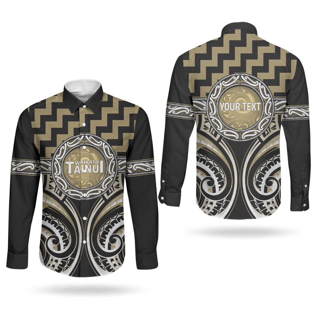 Aotearoa Waikato Tainui Personalised Couples Matching Long Sleeve Bodycon Dress and Long Sleeve Button Shirt Maori Iwi Poutama Puhoro Tattoo LT14 - Polynesian Pride
