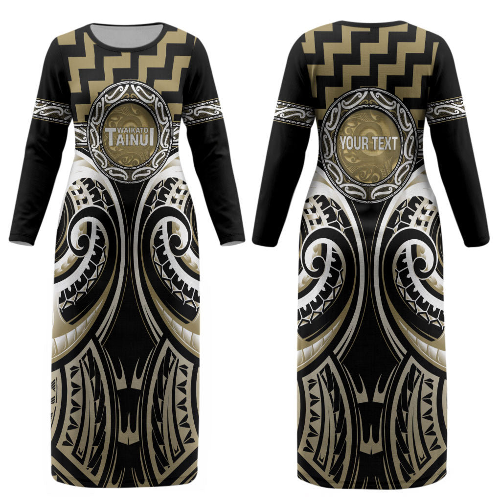 Aotearoa Waikato Tainui Personalised Couples Matching Long Sleeve Bodycon Dress and Long Sleeve Button Shirt Maori Iwi Poutama Puhoro Tattoo LT14 - Polynesian Pride