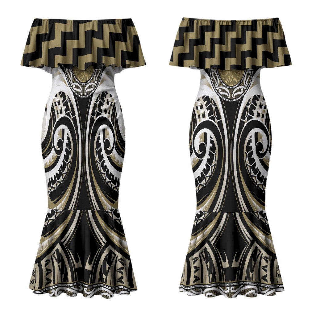Aotearoa Waikato Tainui Personalised Couples Matching Mermaid Dress and Hawaiian Shirt Maori Iwi Poutama Puhoro Tattoo LT14 - Polynesian Pride