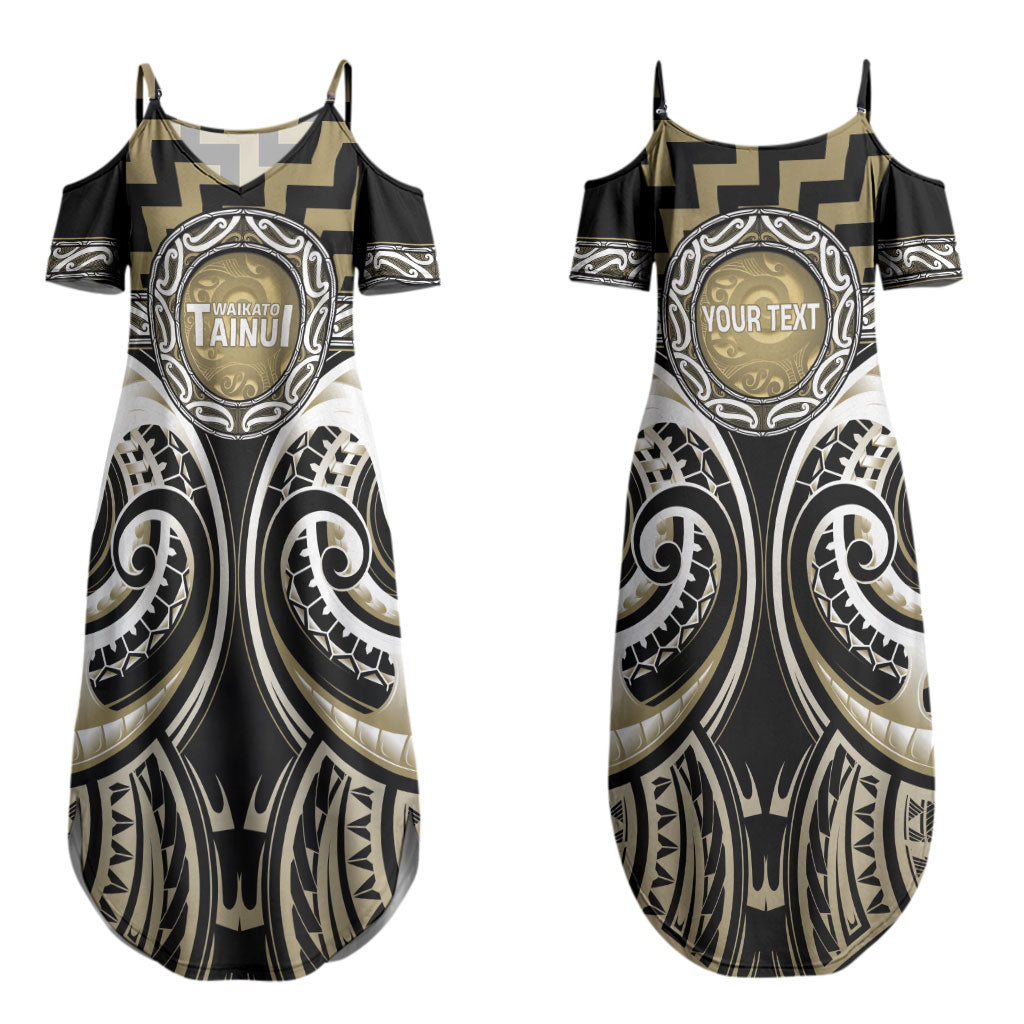 Aotearoa Waikato Tainui Personalised Couples Matching Summer Maxi Dress and Long Sleeve Button Shirt Maori Iwi Poutama Puhoro Tattoo LT14 - Polynesian Pride