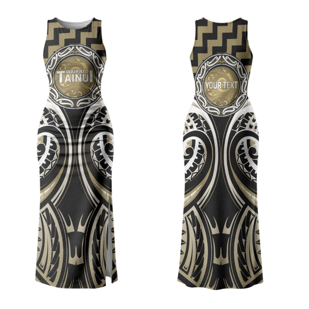 Aotearoa Waikato Tainui Personalised Couples Matching Tank Maxi Dress and Long Sleeve Button Shirt Maori Iwi Poutama Puhoro Tattoo LT14 - Polynesian Pride