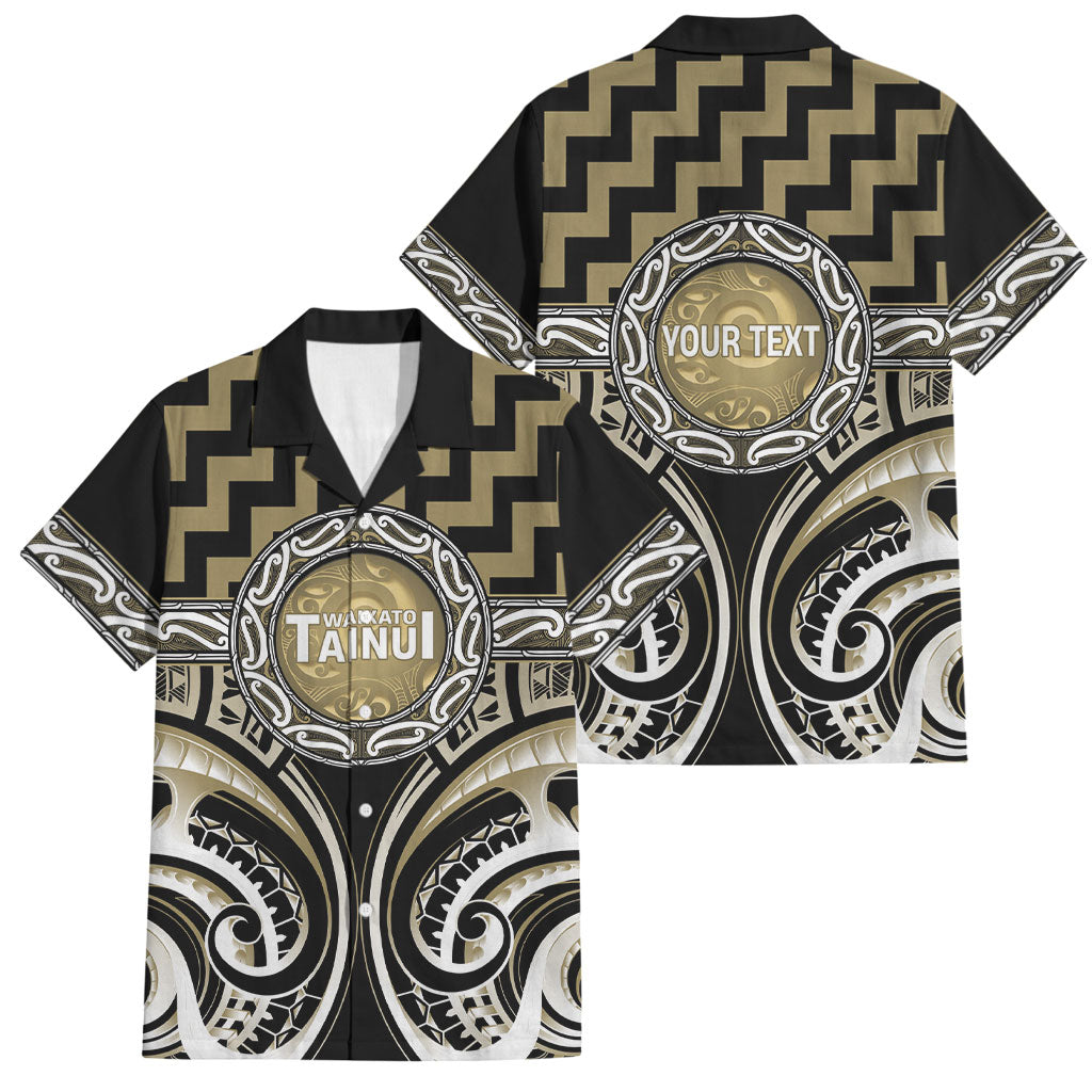 Aotearoa Waikato Tainui Personalised Family Matching Long Sleeve Bodycon Dress and Hawaiian Shirt Maori Iwi Poutama Puhoro Tattoo LT14 Dad's Shirt - Short Sleeve Old Yellow - Polynesian Pride