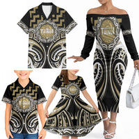 Aotearoa Waikato Tainui Personalised Family Matching Off The Shoulder Long Sleeve Dress and Hawaiian Shirt Maori Iwi Poutama Puhoro Tattoo LT14 - Polynesian Pride