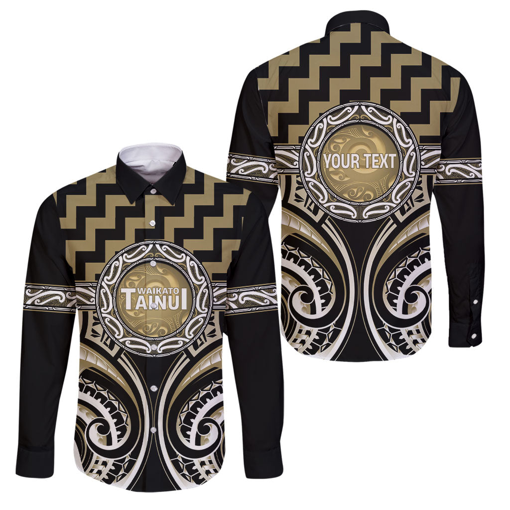 Aotearoa Waikato Tainui Personalised Family Matching Off Shoulder Short Dress and Hawaiian Shirt Maori Iwi Poutama Puhoro Tattoo LT14 Dad's Shirt - Long Sleeve Old Yellow - Polynesian Pride