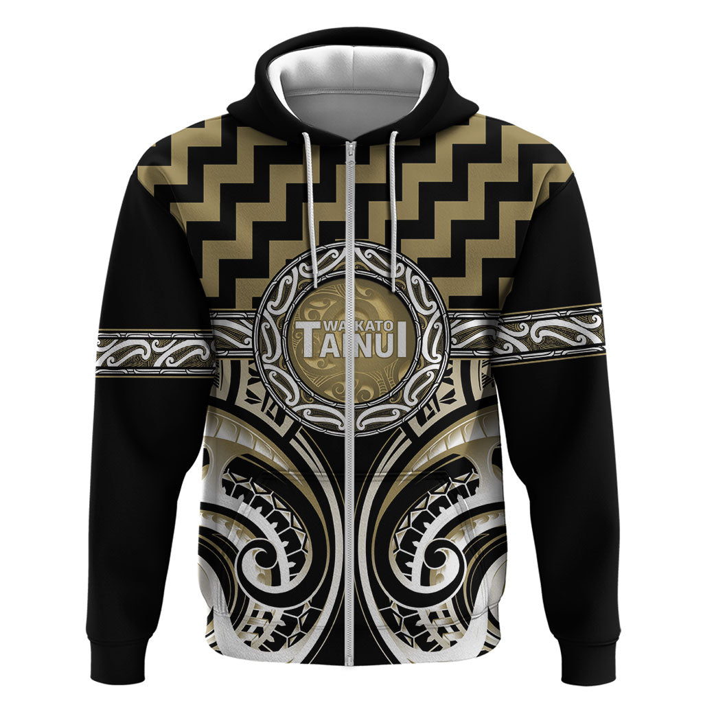 Aotearoa Waikato Tainui Personalised Hoodie Maori Iwi Poutama Puhoro Tattoo LT14 Zip Hoodie Old Yellow - Polynesian Pride