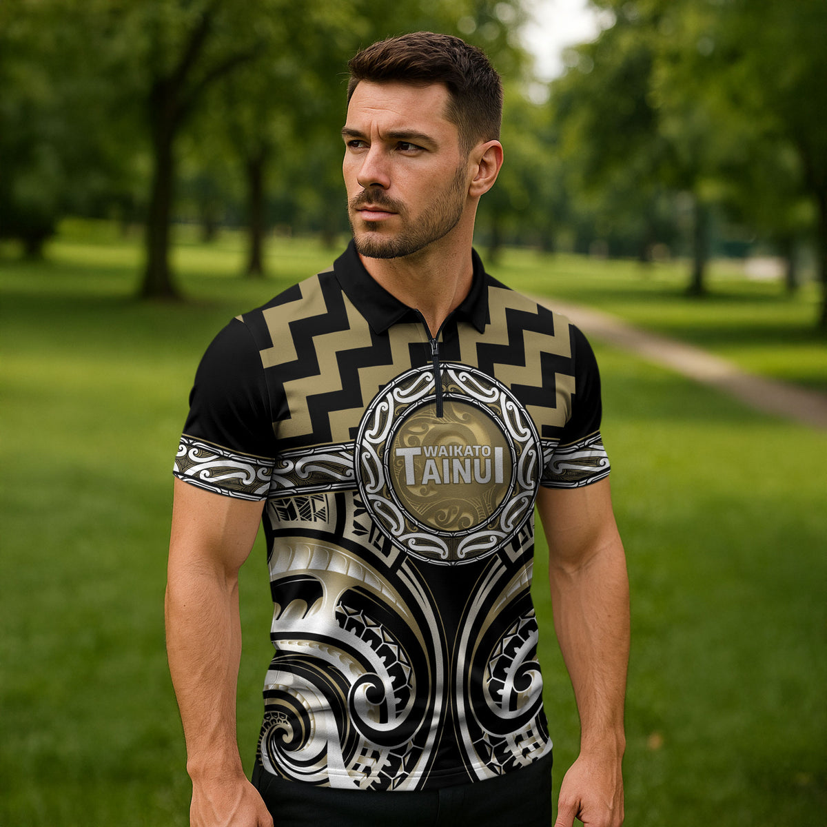 Aotearoa Waikato Tainui Personalised Zipper Polo Shirt Maori Iwi Poutama Puhoro Tattoo LT14 - Polynesian Pride