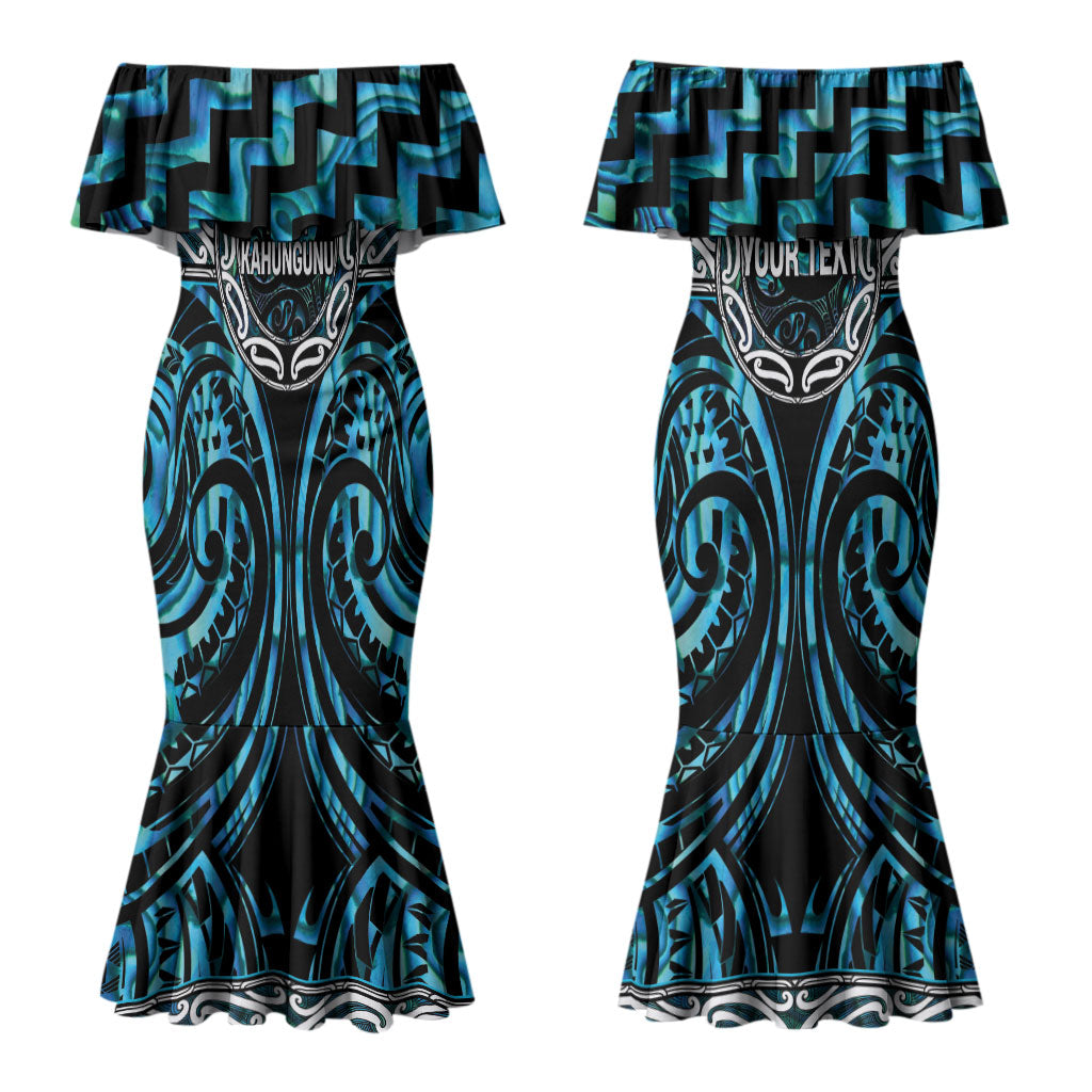 Aotearoa Ngati Kahungunu Personalised Couples Matching Mermaid Dress and Long Sleeve Button Shirt Maori Iwi Poutama Puhoro Tattoo LT14 - Polynesian Pride