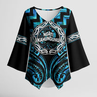 Aotearoa Ngati Kahungunu Personalised Kimono Sleeve Blouse Maori Iwi Poutama Puhoro Tattoo LT14 Female Turquoise - Polynesian Pride