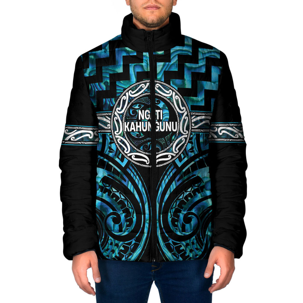 Aotearoa Ngati Kahungunu Personalised Padded Jacket Maori Iwi Poutama Puhoro Tattoo LT14 Men Turquoise - Polynesian Pride