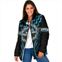 Aotearoa Ngati Kahungunu Personalised Padded Jacket Maori Iwi Poutama Puhoro Tattoo LT14 Women Turquoise - Polynesian Pride