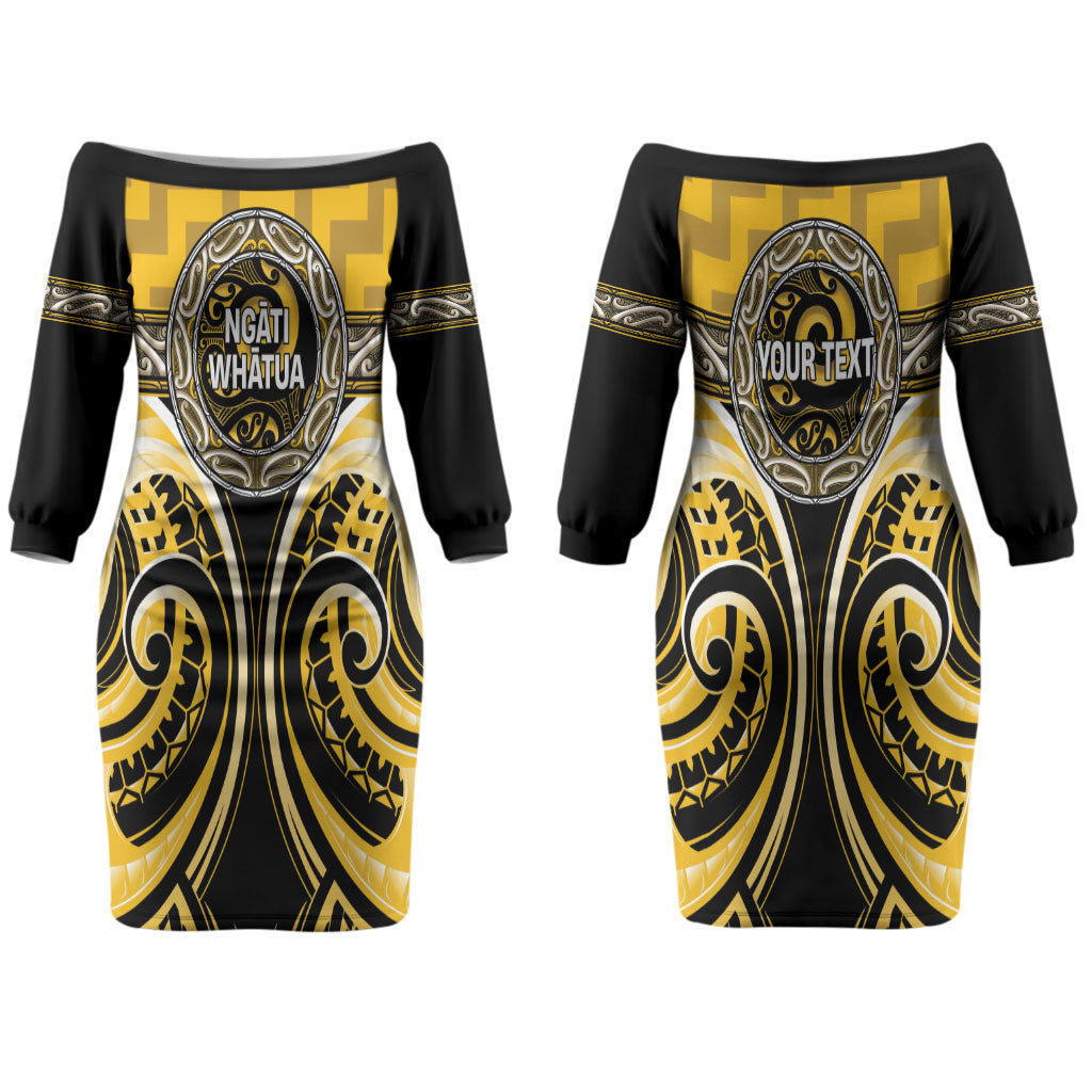 Aotearoa Ngati Whatua Personalised Couples Matching Off The Shoulder Long Sleeve Dress and Long Sleeve Button Shirt Maori Iwi Poutama Puhoro Tattoo LT14 - Polynesian Pride