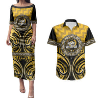 Aotearoa Ngati Whatua Personalised Couples Matching Puletasi and Hawaiian Shirt Maori Iwi Poutama Puhoro Tattoo LT14 Yellow - Polynesian Pride