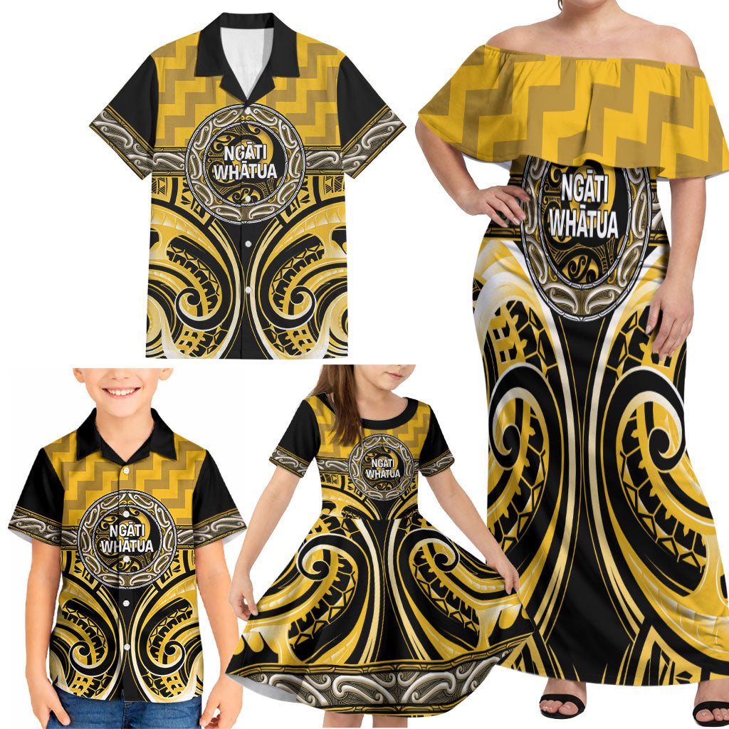 Aotearoa Ngati Whatua Personalised Family Matching Off Shoulder Maxi Dress and Hawaiian Shirt Maori Iwi Poutama Puhoro Tattoo LT14 - Polynesian Pride