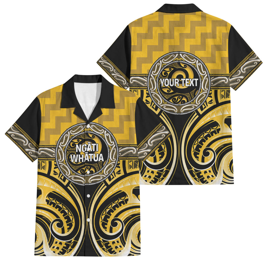 Aotearoa Ngati Whatua Personalised Family Matching Off Shoulder Short Dress and Hawaiian Shirt Maori Iwi Poutama Puhoro Tattoo LT14 Dad's Shirt - Short Sleeve Yellow - Polynesian Pride