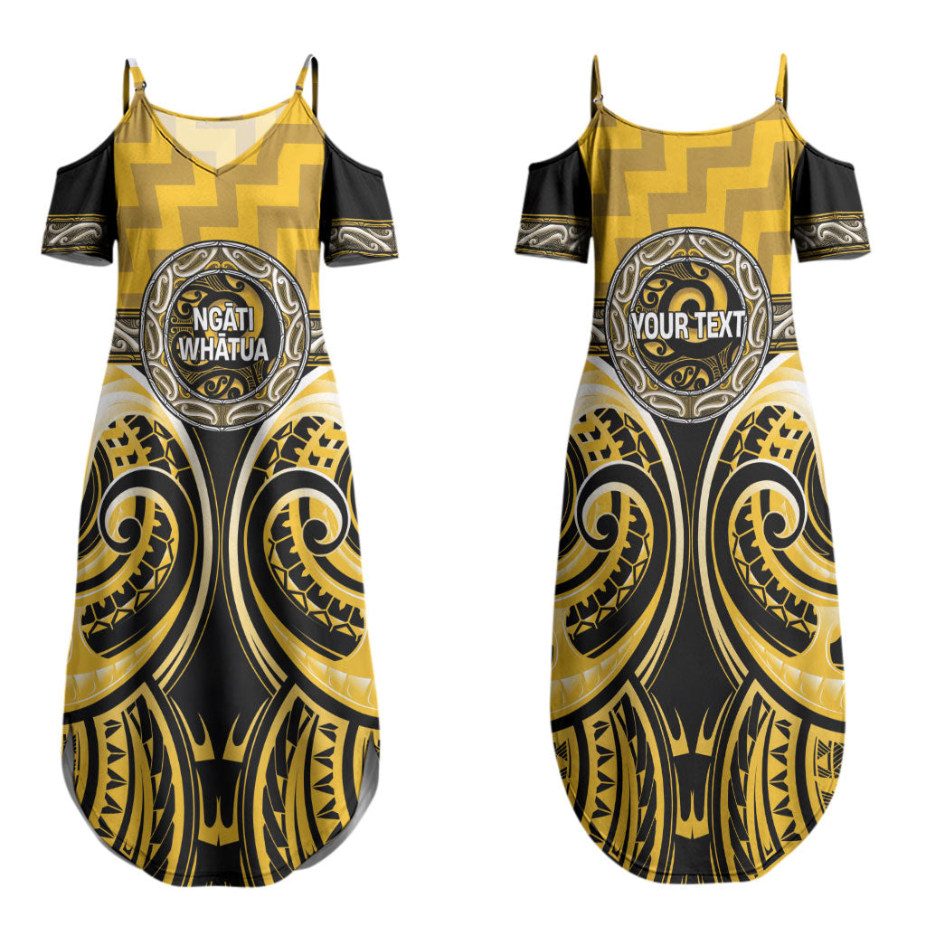 Aotearoa Ngati Whatua Personalised Family Matching Summer Maxi Dress and Hawaiian Shirt Maori Iwi Poutama Puhoro Tattoo LT14 Mom's Dress Yellow - Polynesian Pride