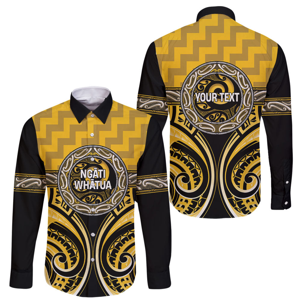 Aotearoa Ngati Whatua Personalised Family Matching Summer Maxi Dress and Hawaiian Shirt Maori Iwi Poutama Puhoro Tattoo LT14 Dad's Shirt - Long Sleeve Yellow - Polynesian Pride