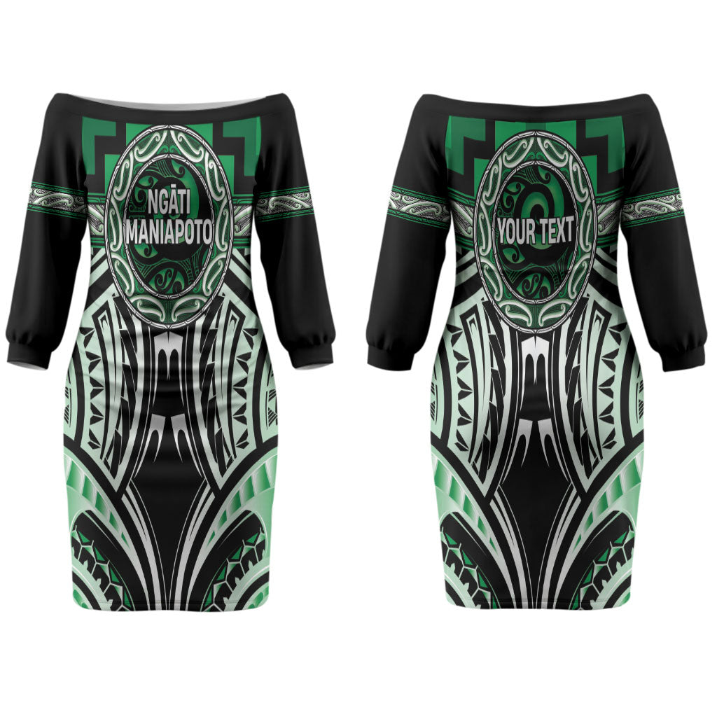 Aotearoa Ngati Maniapoto Personalised Couples Matching Off The Shoulder Long Sleeve Dress and Hawaiian Shirt Maori Iwi Poutama Puhoro Tattoo LT14 - Polynesian Pride
