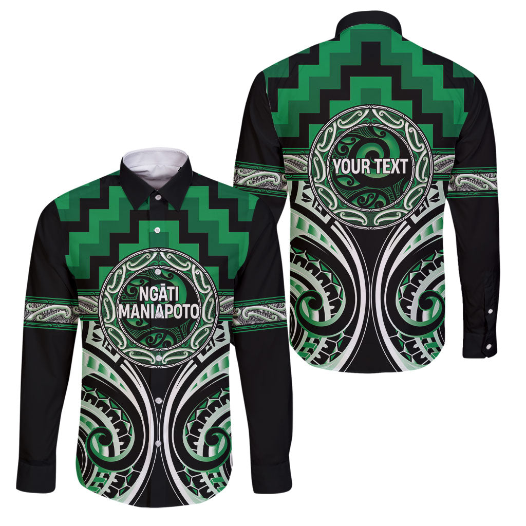 Aotearoa Ngati Maniapoto Personalised Family Matching Off Shoulder Maxi Dress and Hawaiian Shirt Maori Iwi Poutama Puhoro Tattoo LT14 Dad's Shirt - Long Sleeve Green - Polynesian Pride