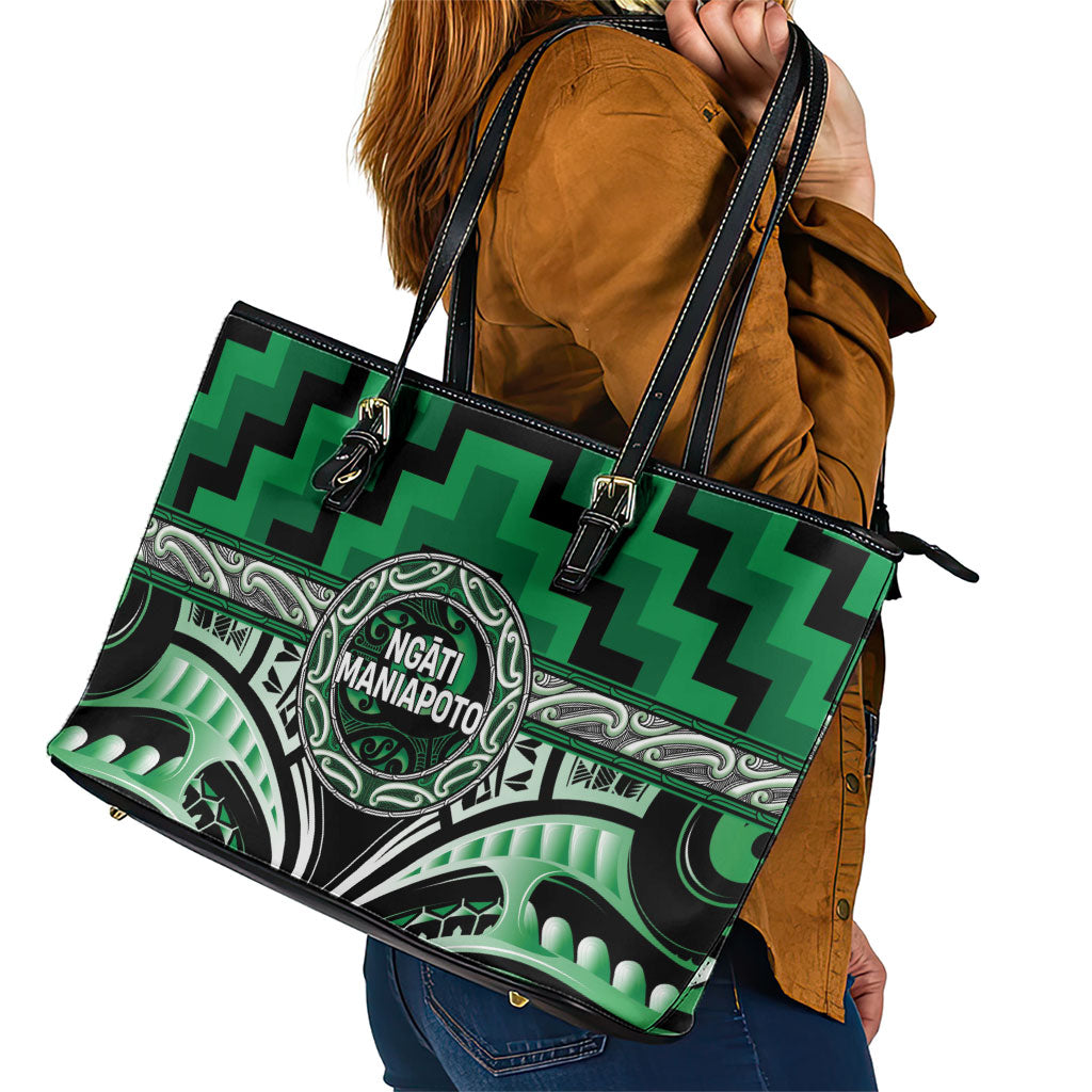 Aotearoa Ngati Maniapoto Leather Tote Bag Maori Iwi Poutama Puhoro Tattoo LT14 - Polynesian Pride