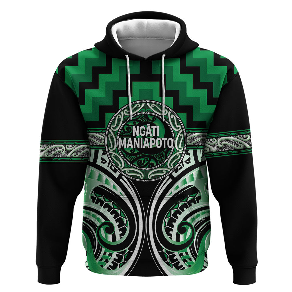Aotearoa Ngati Maniapoto Personalised Zip Hoodie Maori Iwi Poutama Puhoro Tattoo LT14 Pullover Hoodie Green - Polynesian Pride
