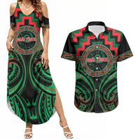Aotearoa Ngai Tuhoe Personalised Couples Matching Summer Maxi Dress and Hawaiian Shirt Maori Iwi Poutama Puhoro Tattoo LT14 Green - Polynesian Pride