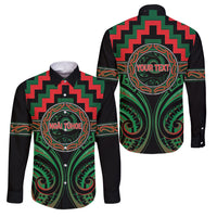Aotearoa Ngai Tuhoe Personalised Family Matching Off Shoulder Short Dress and Hawaiian Shirt Maori Iwi Poutama Puhoro Tattoo LT14 Dad's Shirt - Long Sleeve Green - Polynesian Pride