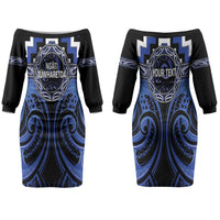 Aotearoa Ngati Tuwharetoa Personalised Couples Matching Off The Shoulder Long Sleeve Dress and Hawaiian Shirt Maori Iwi Poutama Puhoro Tattoo LT14 - Polynesian Pride
