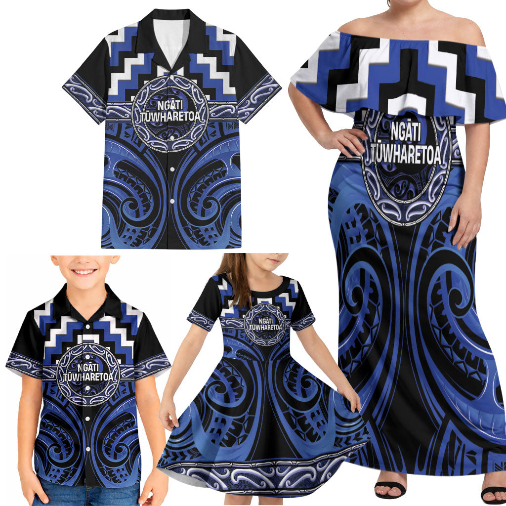 Aotearoa Ngati Tuwharetoa Personalised Family Matching Off Shoulder Maxi Dress and Hawaiian Shirt Maori Iwi Poutama Puhoro Tattoo LT14 - Polynesian Pride
