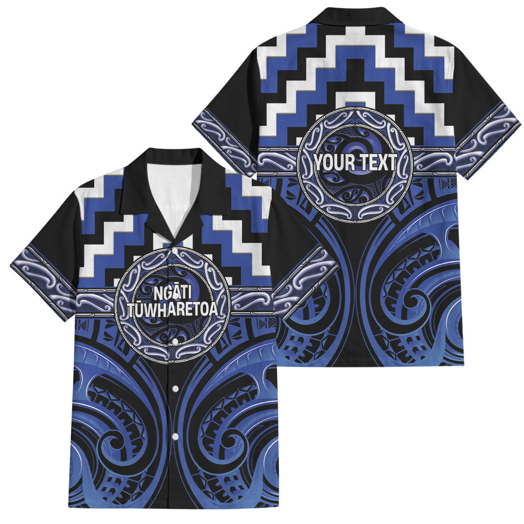 Aotearoa Ngati Tuwharetoa Personalised Family Matching Summer Maxi Dress and Hawaiian Shirt Maori Iwi Poutama Puhoro Tattoo LT14 Dad's Shirt - Short Sleeve Blue - Polynesian Pride