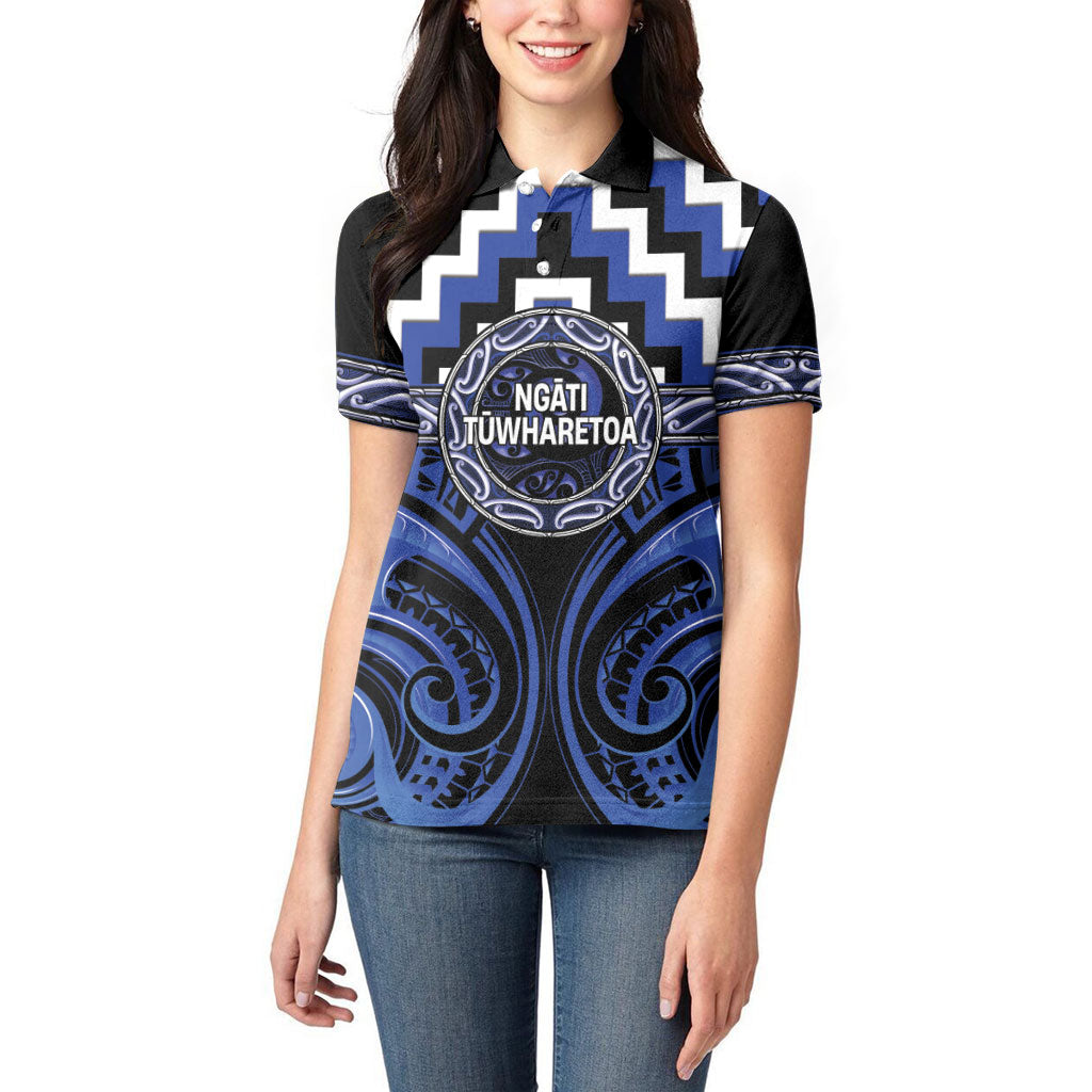 Aotearoa Ngati Tuwharetoa Personalised Women Polo Shirt Maori Iwi Poutama Puhoro Tattoo LT14 - Polynesian Pride