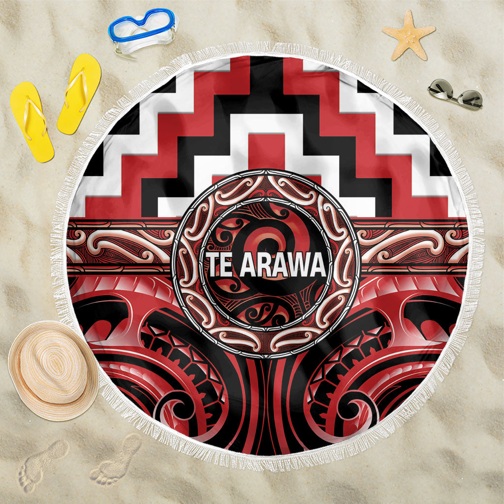 Aotearoa Te Arawa Beach Blanket Maori Iwi Poutama Puhoro Tattoo LT14 One Size 150cm Red - Polynesian Pride