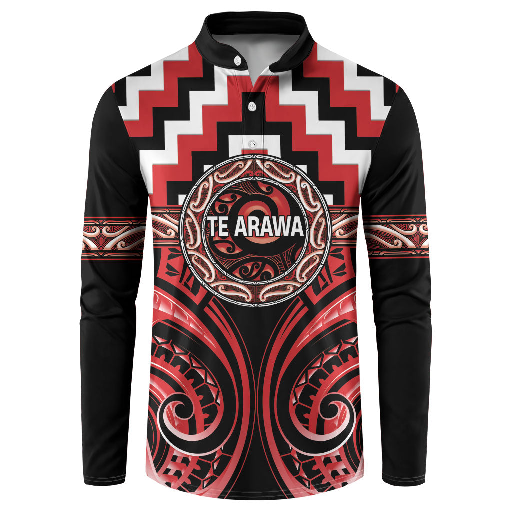 Aotearoa Te Arawa Personalised Button Sweatshirt Maori Iwi Poutama Puhoro Tattoo LT14 Red - Polynesian Pride