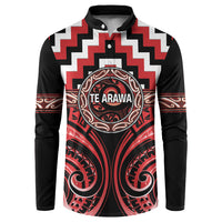 Aotearoa Te Arawa Personalised Button Sweatshirt Maori Iwi Poutama Puhoro Tattoo LT14 Red - Polynesian Pride
