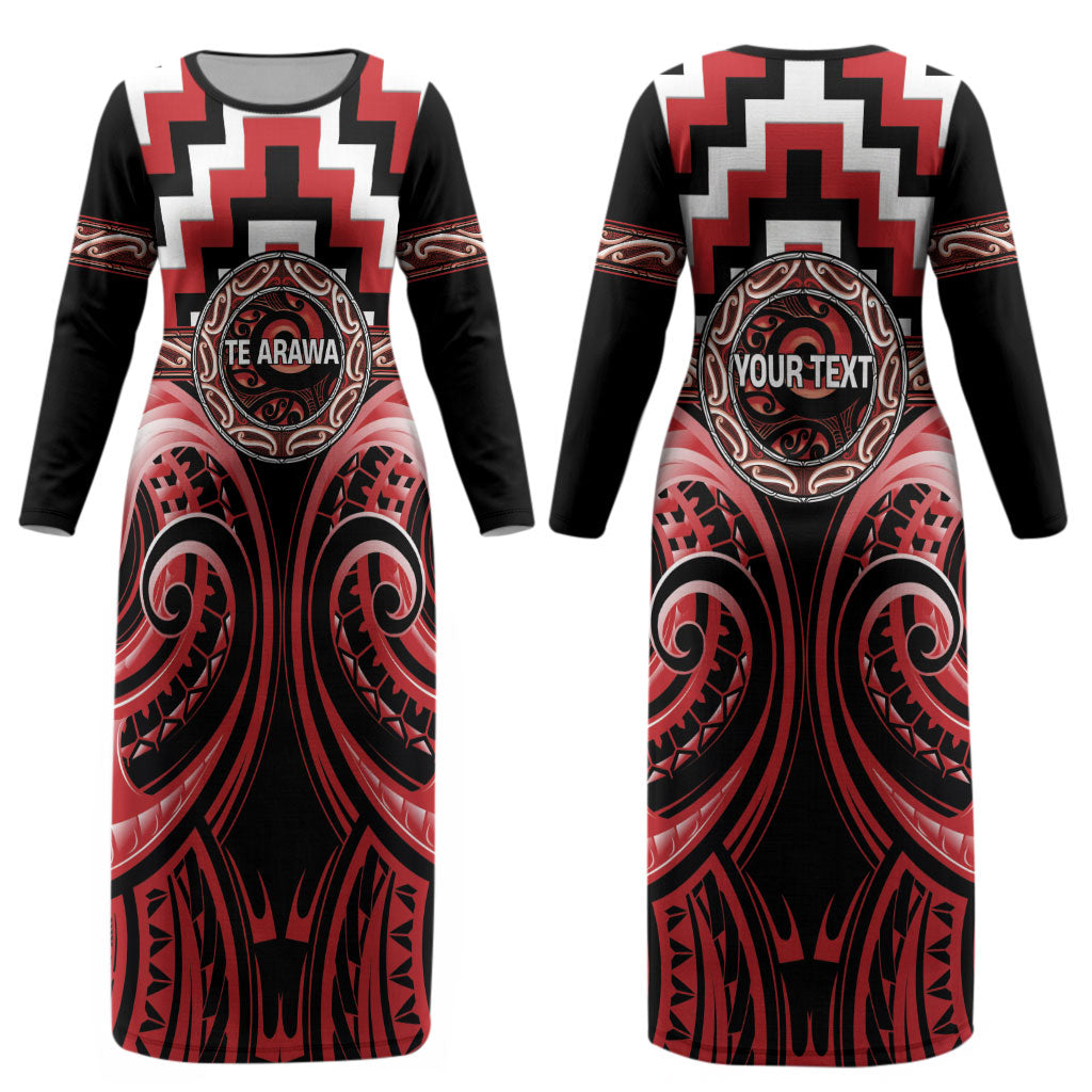 Aotearoa Te Arawa Personalised Couples Matching Long Sleeve Bodycon Dress and Hawaiian Shirt Maori Iwi Poutama Puhoro Tattoo LT14 - Polynesian Pride