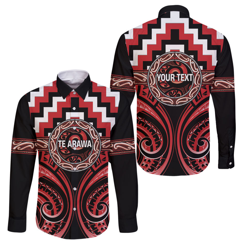 Aotearoa Te Arawa Personalised Family Matching Long Sleeve Bodycon Dress and Hawaiian Shirt Maori Iwi Poutama Puhoro Tattoo LT14 Dad's Shirt - Long Sleeve Red - Polynesian Pride