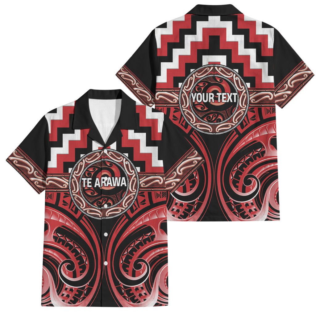 Aotearoa Te Arawa Personalised Family Matching Off Shoulder Short Dress and Hawaiian Shirt Maori Iwi Poutama Puhoro Tattoo LT14 Dad's Shirt - Short Sleeve Red - Polynesian Pride