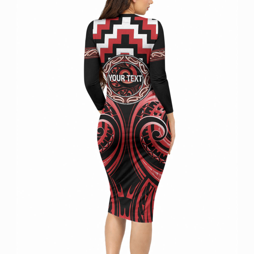 Aotearoa Te Arawa Personalised Long Sleeve Bodycon Dress Maori Iwi Poutama Puhoro Tattoo LT14 - Polynesian Pride