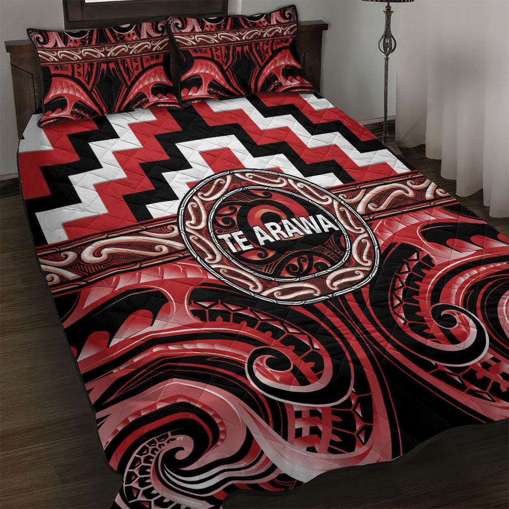 Aotearoa Te Arawa Quilt Bed Set Maori Iwi Poutama Puhoro Tattoo LT14 Red - Polynesian Pride