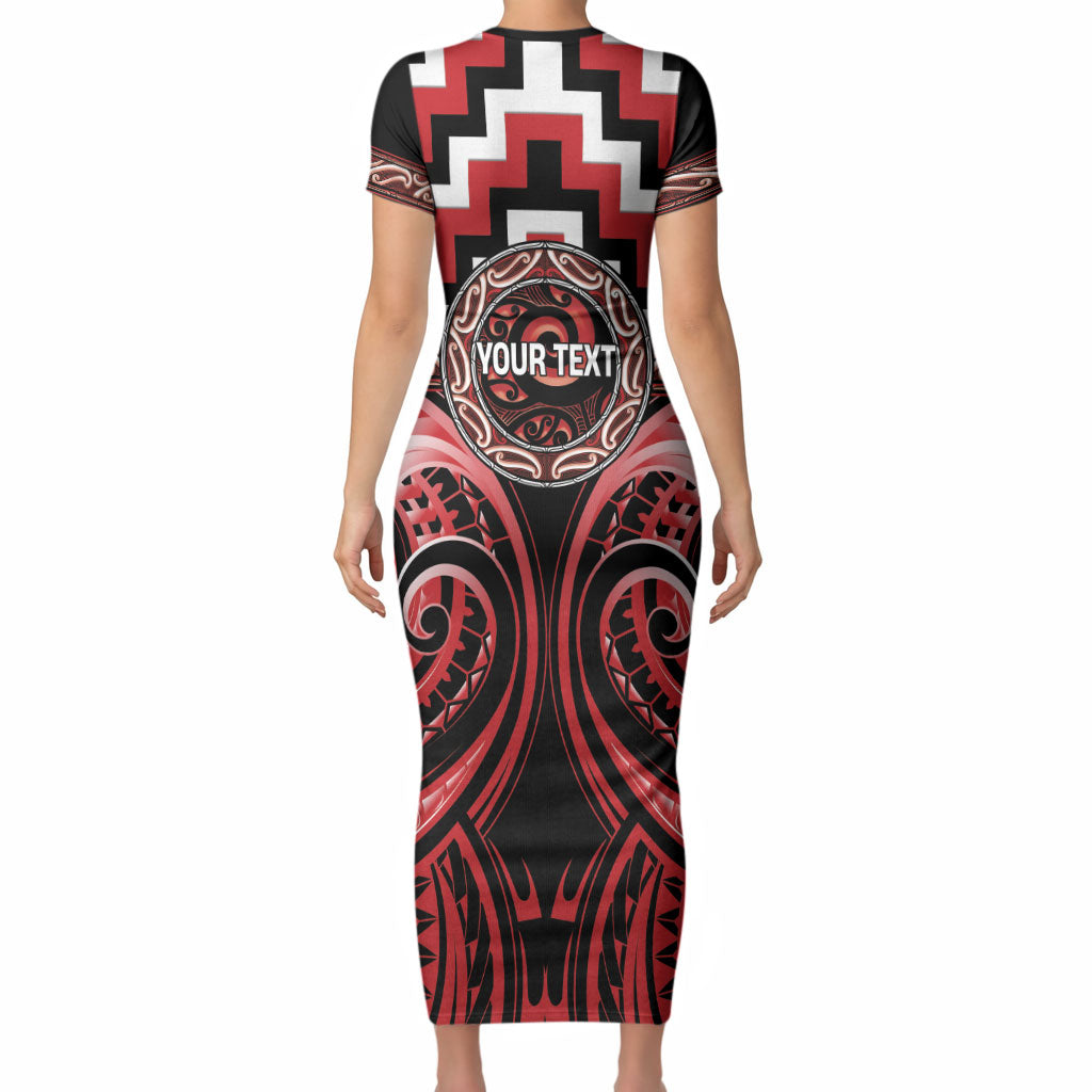Aotearoa Te Arawa Personalised Short Sleeve Bodycon Dress Maori Iwi Poutama Puhoro Tattoo LT14 - Polynesian Pride