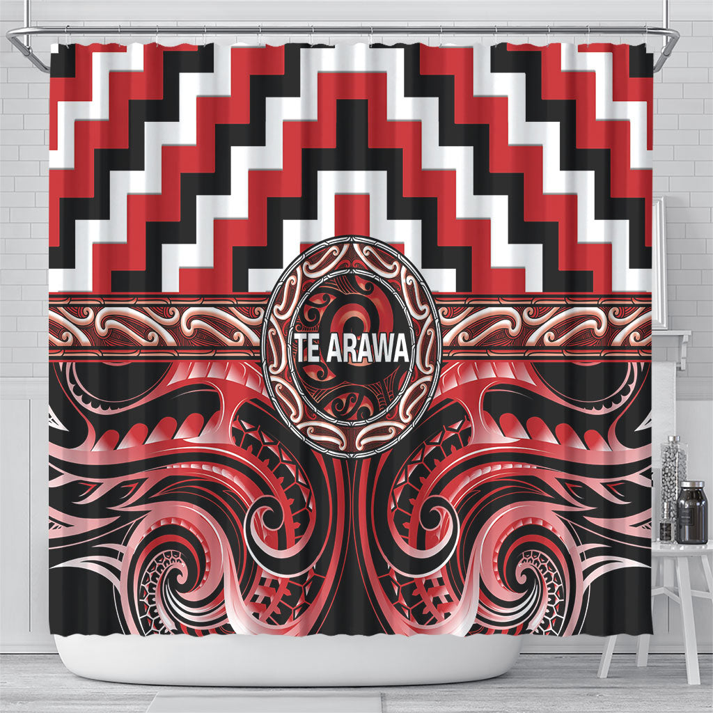 Aotearoa Te Arawa Shower Curtain Maori Iwi Poutama Puhoro Tattoo LT14 - Polynesian Pride