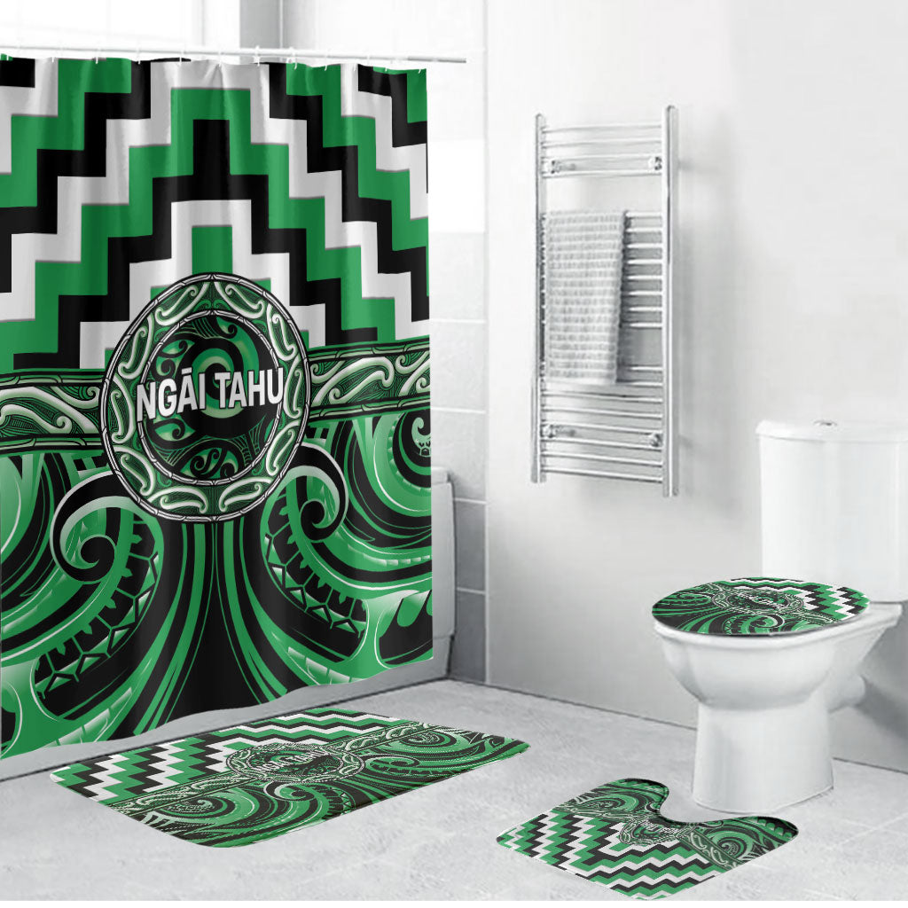Aotearoa Ngai Tahu Bathroom Set Maori Iwi Poutama Puhoro Tattoo LT14 Bathroom Set (4 pcs) Green - Polynesian Pride