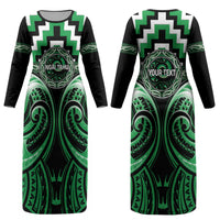 Aotearoa Ngai Tahu Personalised Couples Matching Long Sleeve Bodycon Dress and Long Sleeve Button Shirt Maori Iwi Poutama Puhoro Tattoo LT14 - Polynesian Pride