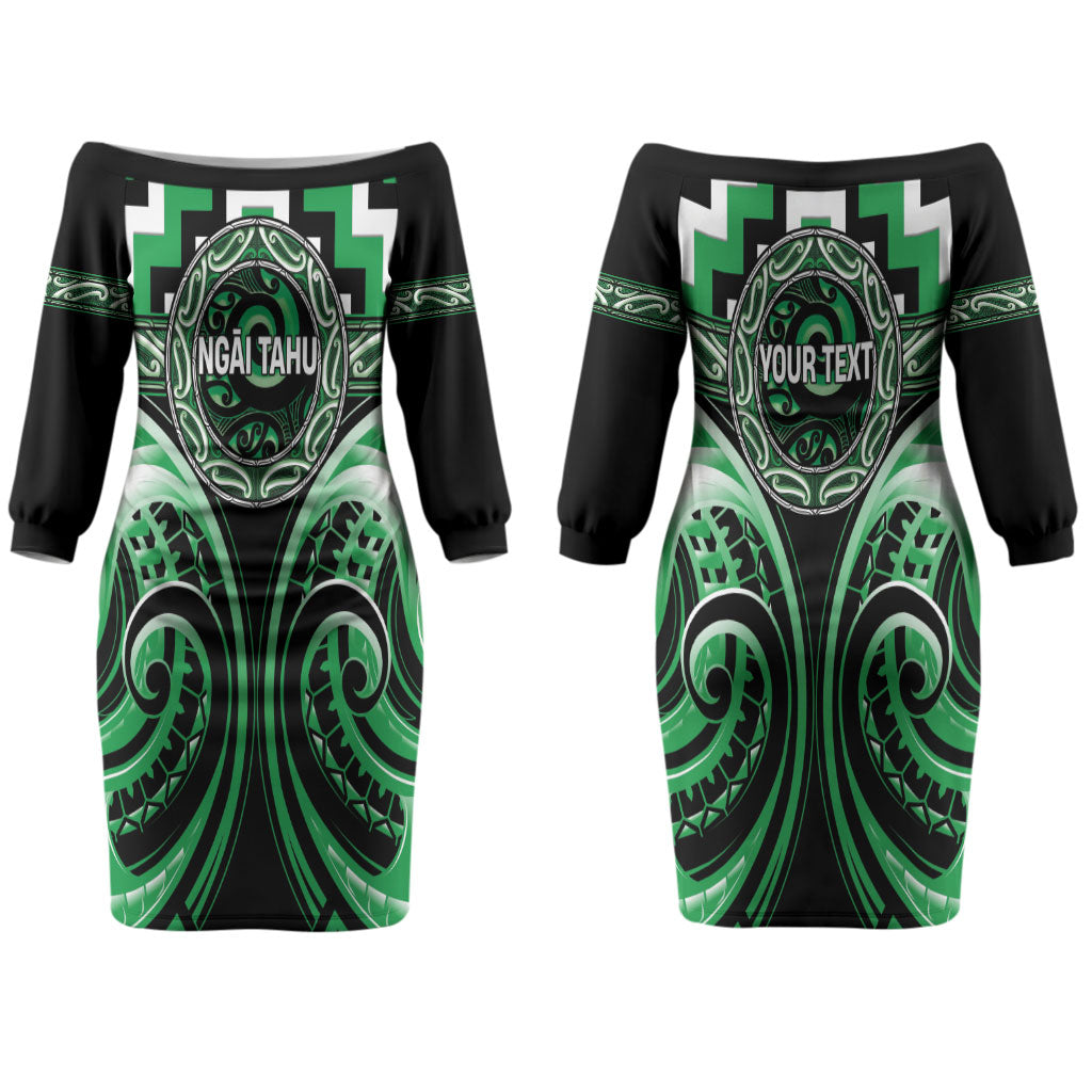 Aotearoa Ngai Tahu Personalised Couples Matching Off The Shoulder Long Sleeve Dress and Long Sleeve Button Shirt Maori Iwi Poutama Puhoro Tattoo LT14 - Polynesian Pride