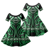 Aotearoa Ngai Tahu Personalised Family Matching Off Shoulder Maxi Dress and Hawaiian Shirt Maori Iwi Poutama Puhoro Tattoo LT14 Daughter's Dress Green - Polynesian Pride