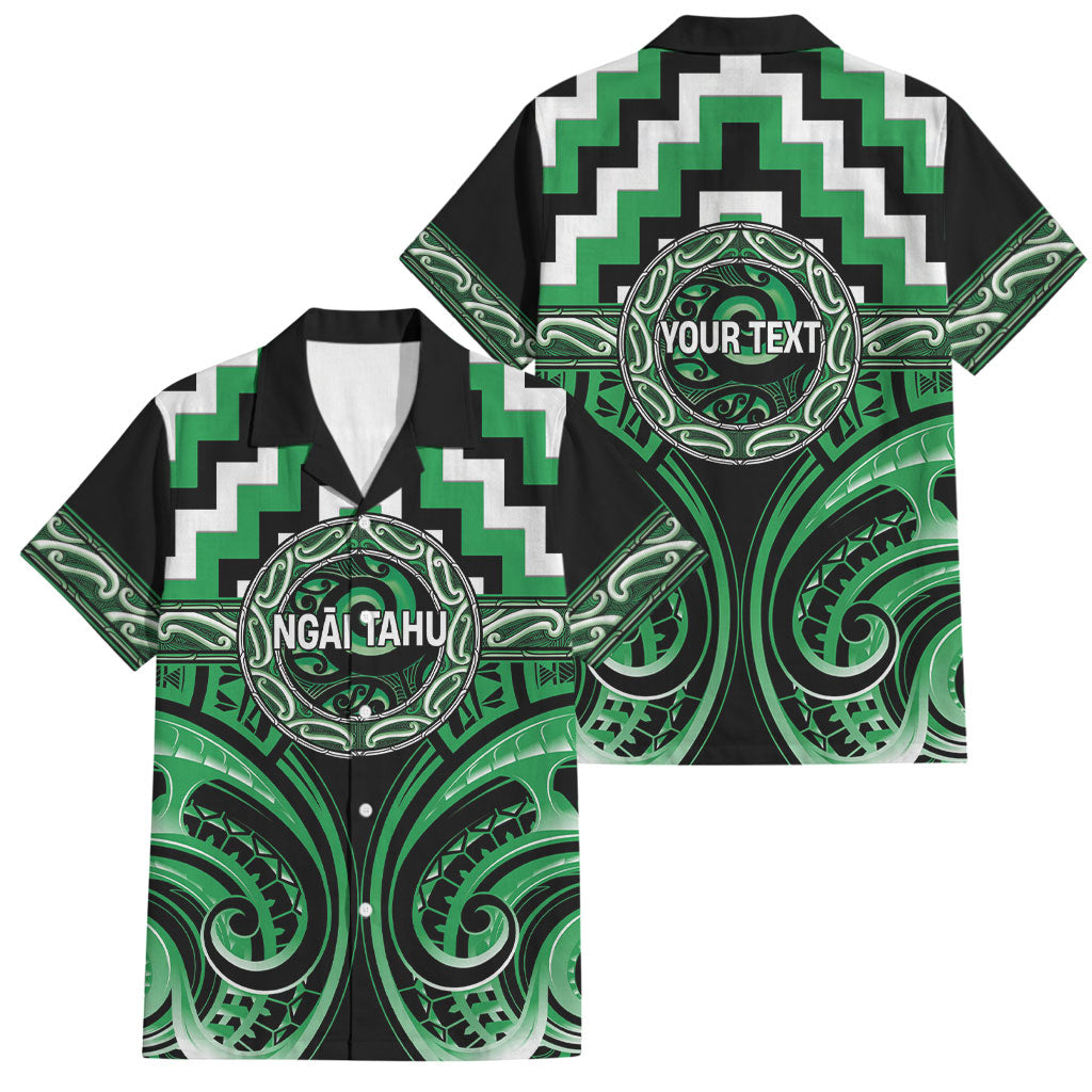 Aotearoa Ngai Tahu Personalised Family Matching Puletasi and Hawaiian Shirt Maori Iwi Poutama Puhoro Tattoo LT14 Dad's Shirt - Short Sleeve Green - Polynesian Pride